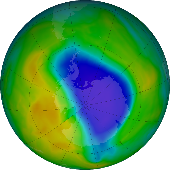 Antarctic ozone map for 29 October 2016